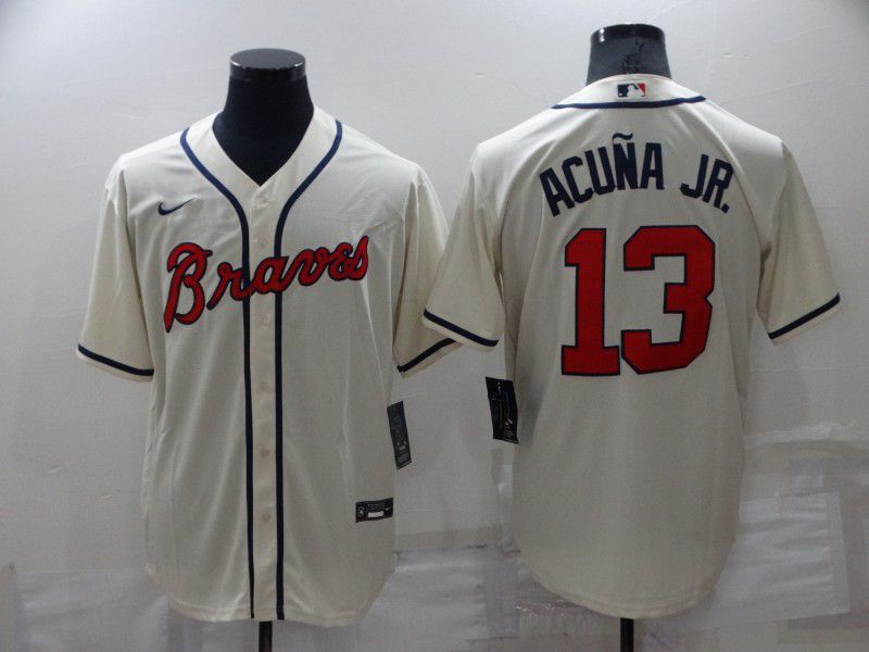 Men Atlanta Braves 13 Acuna jr Cream Game Nike 2022 MLB Jersey